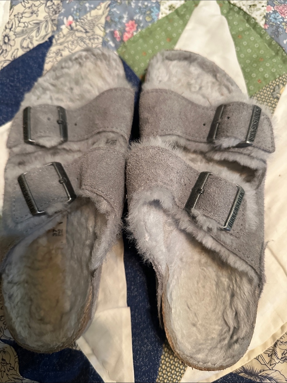 Womens Birkenstock Cozy Faux-Fur Lined Gray Slide Sandals